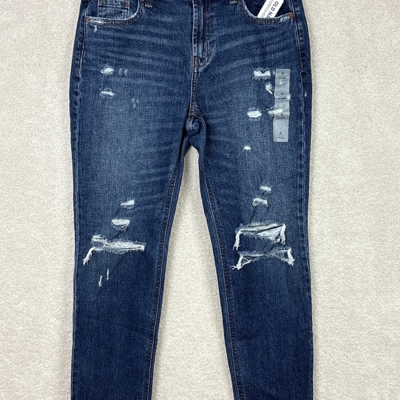 Old Navy Barbara Dark Wash Ripped Boyfriend Straight Denim Blue Jeans Sz 4 NEW - Picture 5 of 16